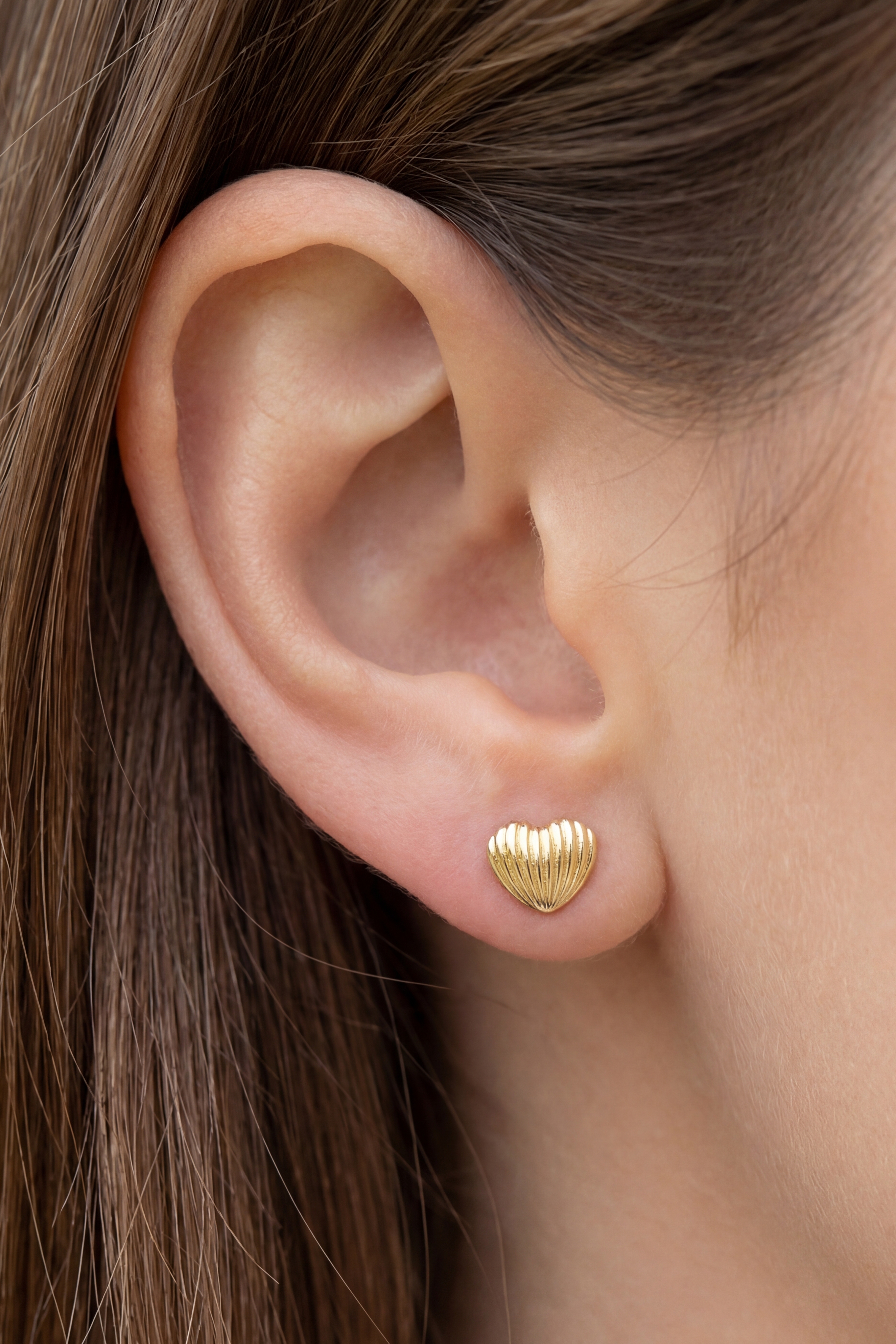 Gold Dipped Ridged Heart Stud Earrings
