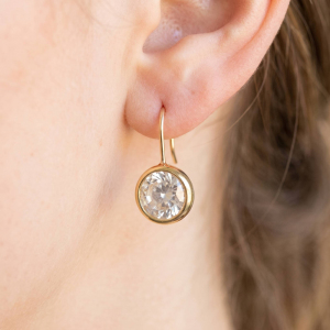Gold Dipped Round Cz Bezel Drop Earrings