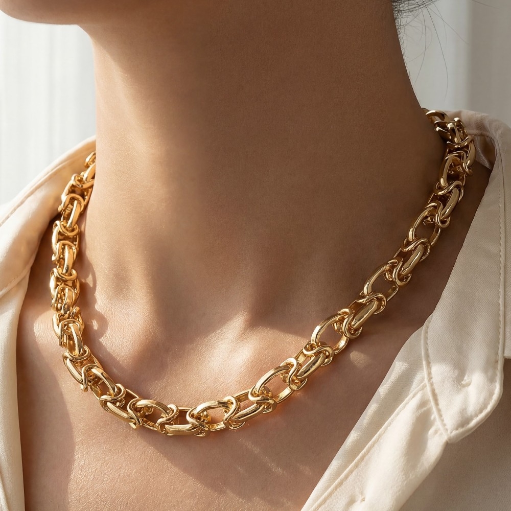 Gold Dipped Intricate Chain Link Necklace