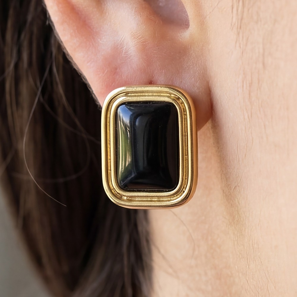Gold Dipped Vintage Rectangle Stud Earrings