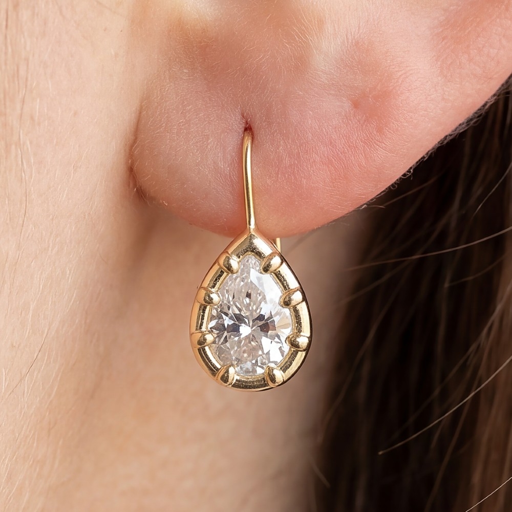 Gold Dipped Teardrop Cut Cz Dangle Earrings