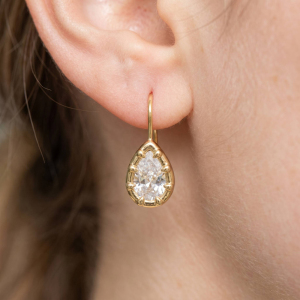 Gold Dipped Teardrop Cz Bezel Drop Earrings