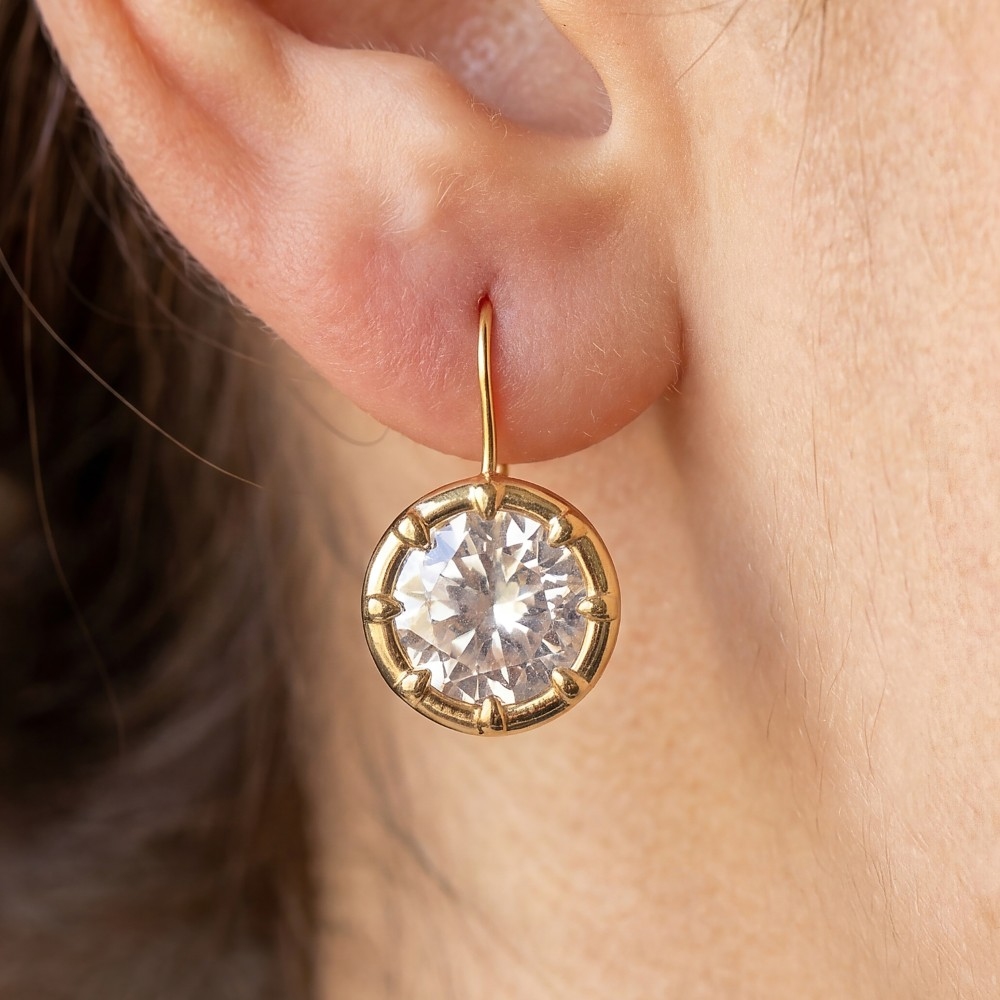 Gold Dipped Large Circle Cz Dangle Earrings