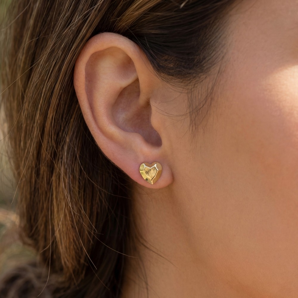 Gold Dipped Hammered Heart Stud Earrings