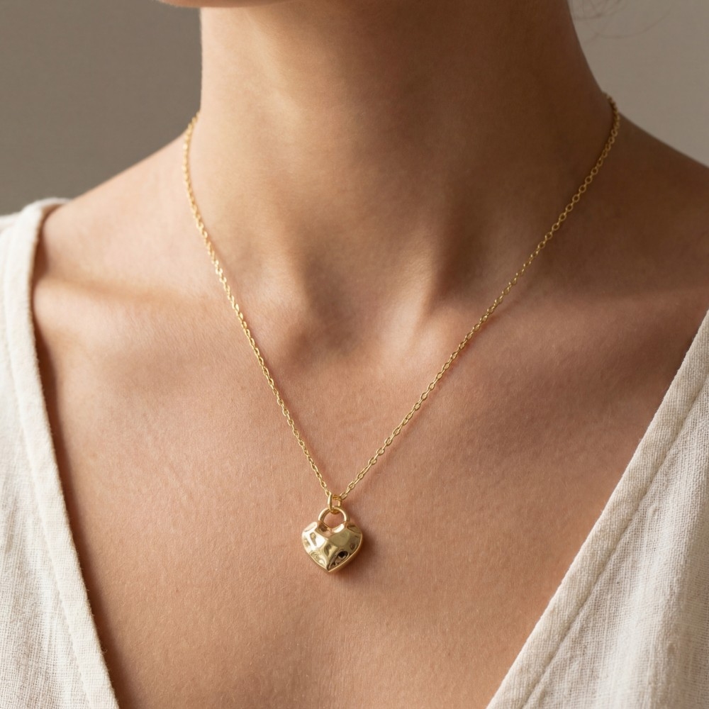 Gold Dipped Hammered Heart Pendant Necklace