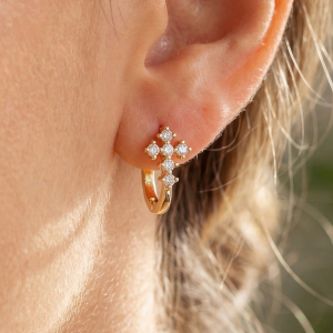 Gold Dipped Double Crystal Row Huggie Earrings