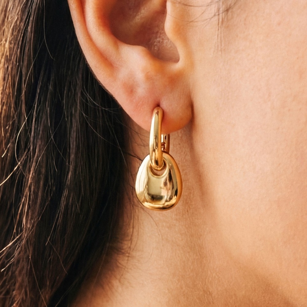 Gold Dipped Two-Tone Pebble Charm Huggie Earrings