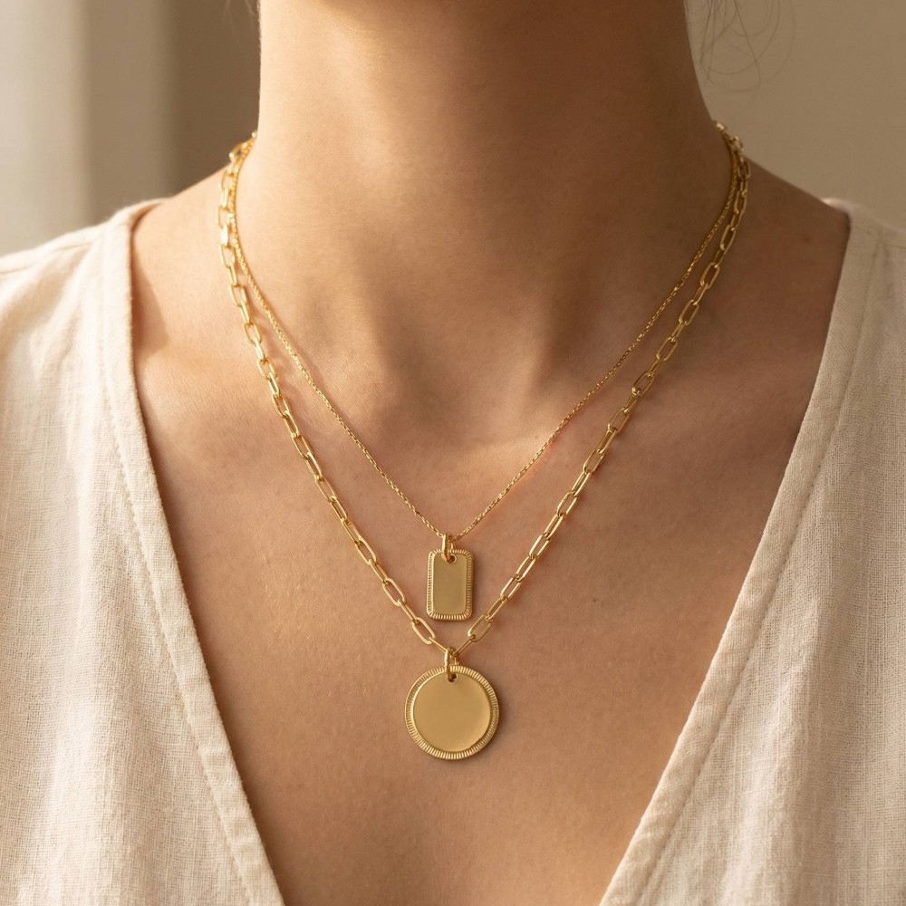 Gold Dipped Coin Pendant Layered Necklace