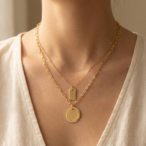 Gold Dipped Coin Pendant Layered Necklace