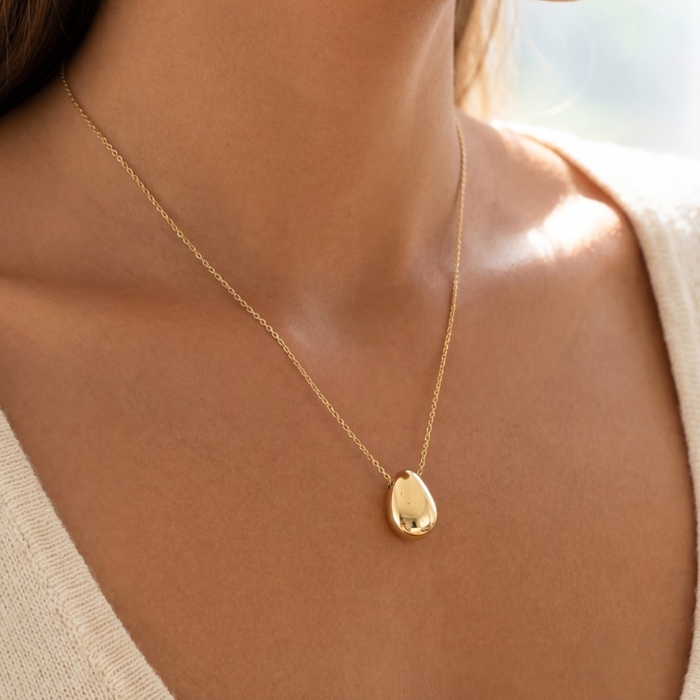 Gold Dipped Solid Teardrop Pendant Necklace