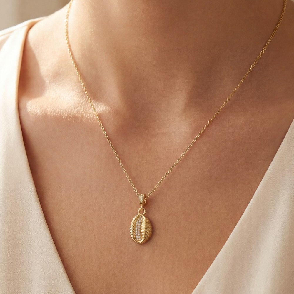 Gold Dipped Pave Oval Pendant Necklace