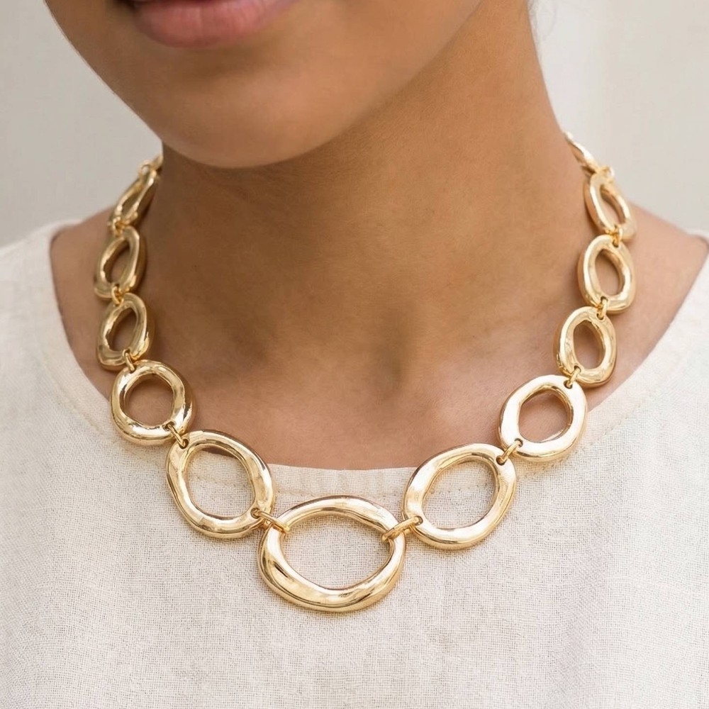Gold Dipped Irregular Oval Chain Necklace