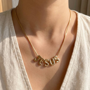 Jesus Bubble Letter Pendant Snake Chain Necklace