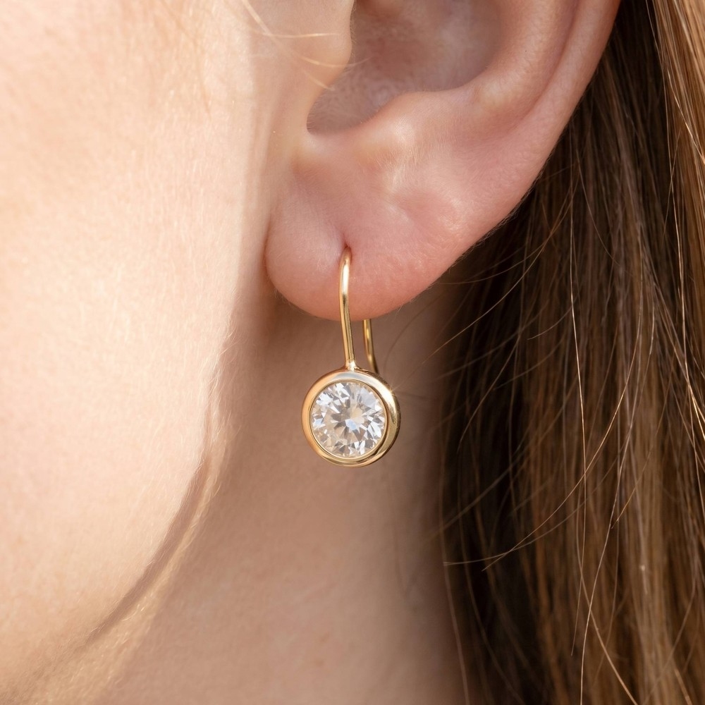 Round Cz Bezel Drop Earrings