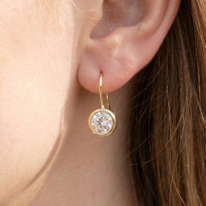 Round Cz Bezel Drop Earrings