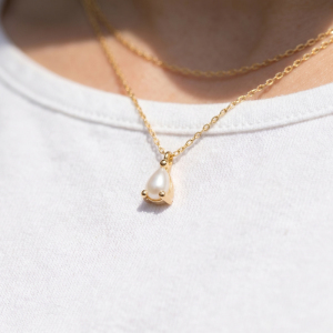 Gold Dipped Layered Pearl Teardrop Pendant Necklace