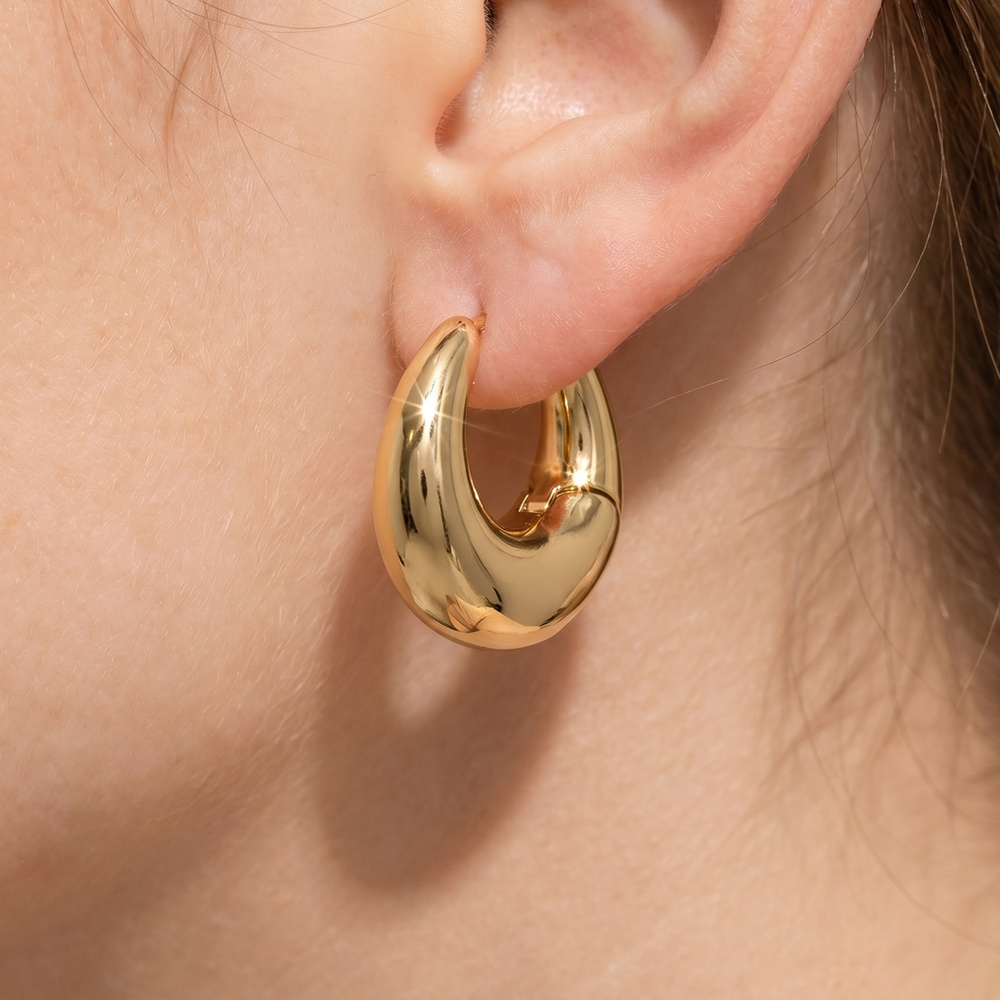 Gold Dipped Chunky Dome Huggie Hoop Earrings