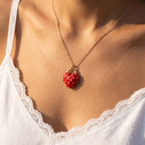 Red Enamel Studded Heart Padlock Pendant Necklace