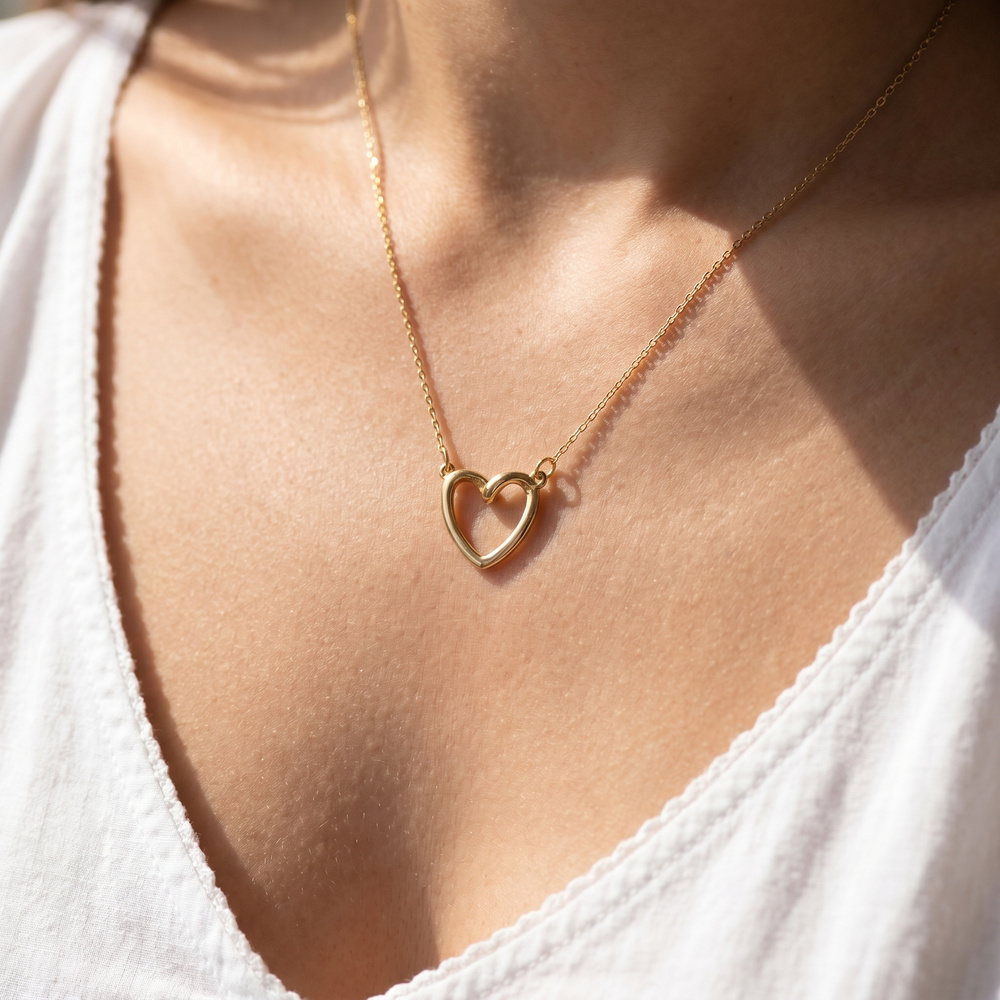 Gold Dipped Open Heart Outline Pendant Necklace