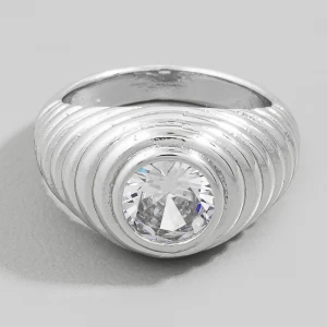 Ribbed Dome Round Bezel Cz Solitaire Ring