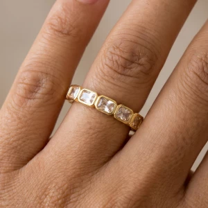 Gold Dipped Emerald Cut Bezel Cz Eternity Ring