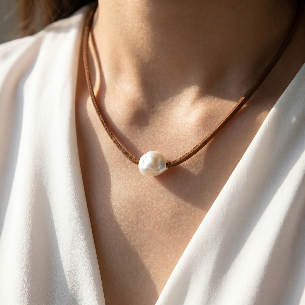 Gold Dipped Cord Freshwater Pearl Necklace