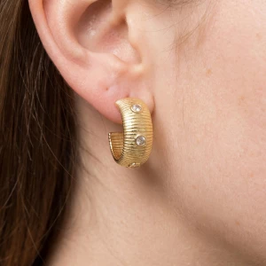 Gold Dipped Cz Ridged Hoop Earrings