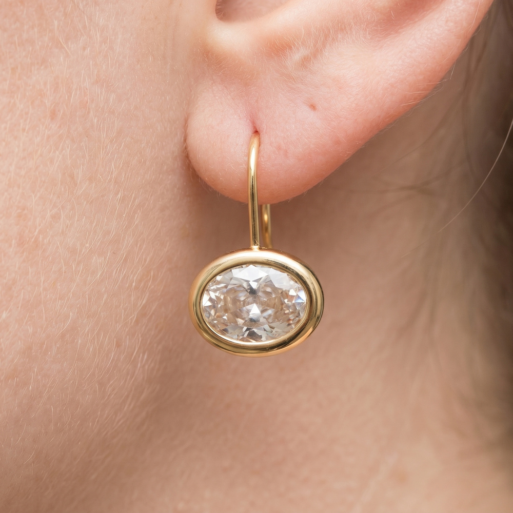 Gold Dipped Oval Cz Bezel Wire Drop Earrings