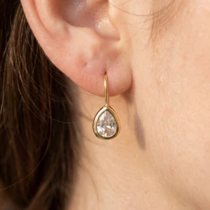 Gold Dipped Small Teardrop Bezel Cz Wire Earrings