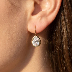 Gold Dipped Large Teardrop Bezel Cz Drop Earrings