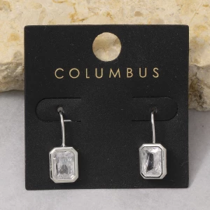 Gold Dipped Emerald Cut Bezel Cz Wire Drop Earrings