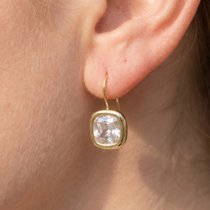 Bezel Set Cushion Cut Cz Drop Earrings