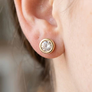 Gold Dipped Round Bezel Cz Stud Earrings