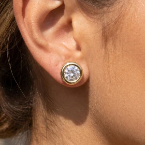Large Round Bezel Cz Stud Earrings