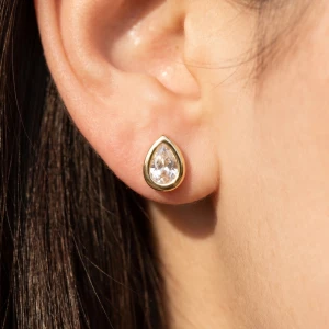 Gold Dipped Small Teardrop Bezel Cz Stud Earrings