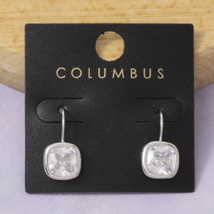 Gold Dipped Large Cushion Bezel Cz Wire Drop Earrings