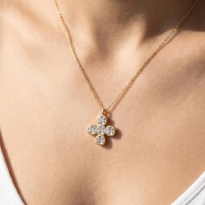 Gold Dipped Cz Bezel Set Cross Pendant Necklace