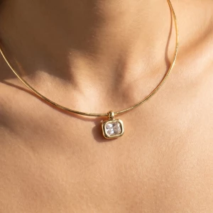 Gold Dipped Rectangular Bezel Cz Pendant Necklace