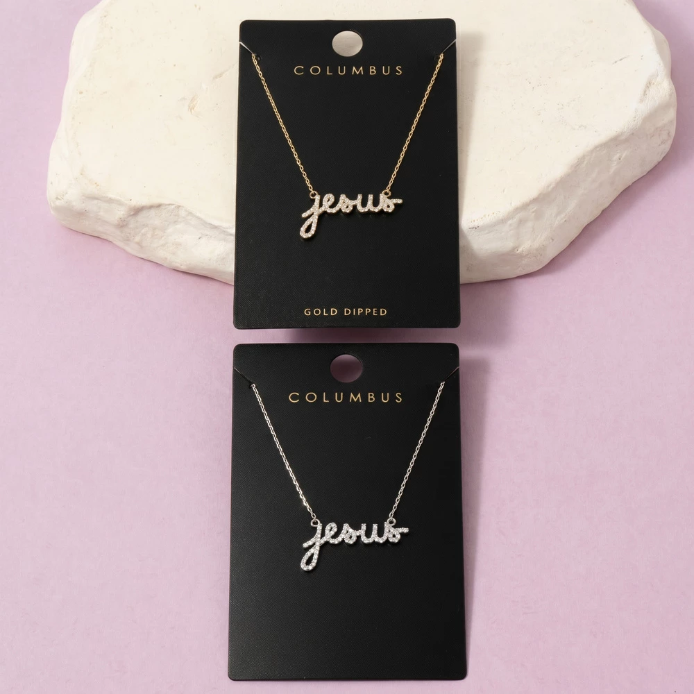 Gold Dipped Pave Cz Jesus Nameplate Necklace