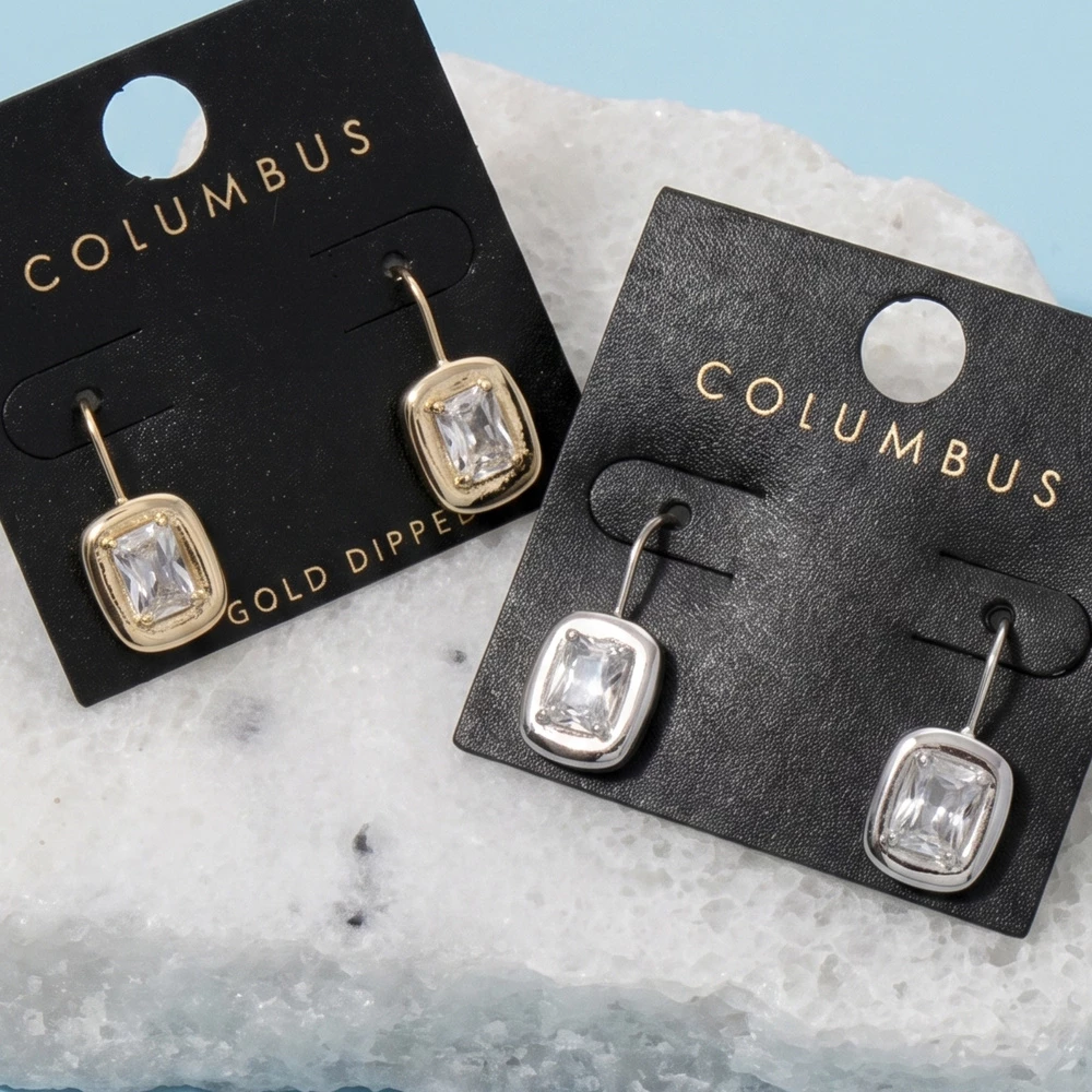 Emerald Cut Bezel Cz Drop Earrings