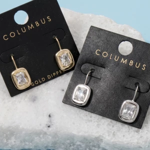 Emerald Cut Bezel Cz Drop Earrings