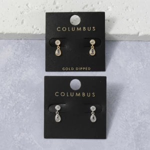 Gold Dipped Bezel Cz Teardrop Drop Earrings