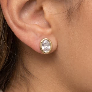 Large Oval Bezel Cz Stud Earrings