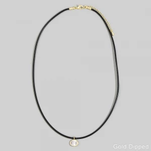 Gold Dipped Oval Bezel Cz Cord Pendant Necklace