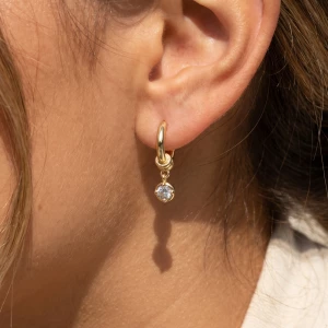 Gold Dipped Huggie Hoop With Cz Drop Charm Earrings