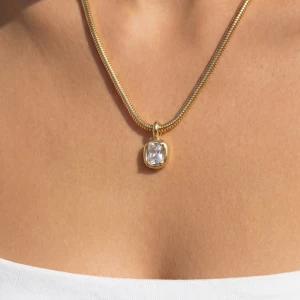 Cushion Bezel Cz Snake Chain Necklace