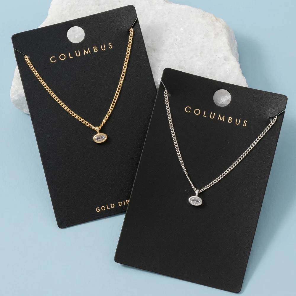 Oval Bezel Cz Solitaire Pendant Necklace