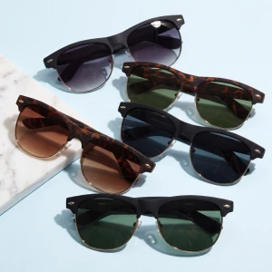 Matte Browline Half Frame Tinted Sunglasses