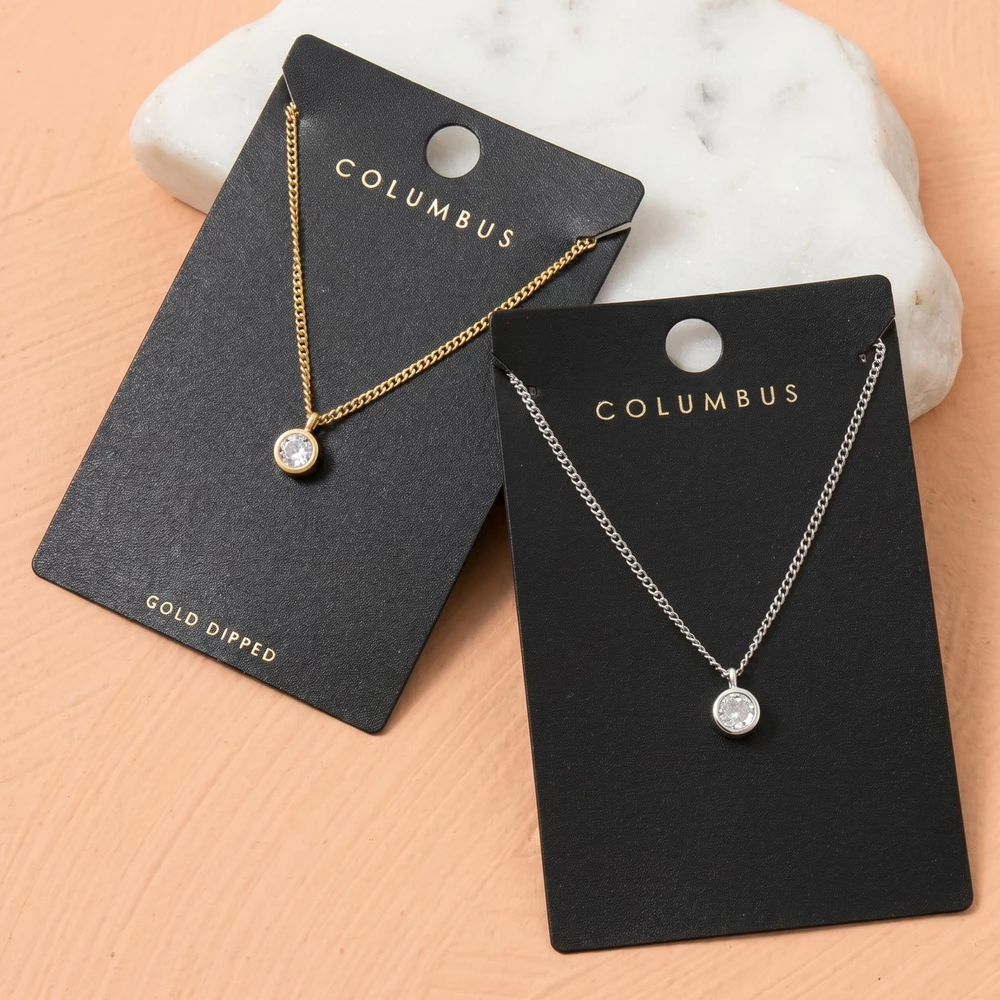 Round Bezel Cz Solitaire Pendant Necklace