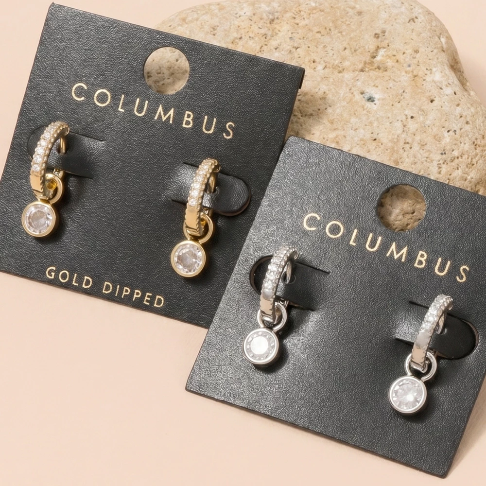 Pave Huggie Round Bezel Cz Drop Earrings